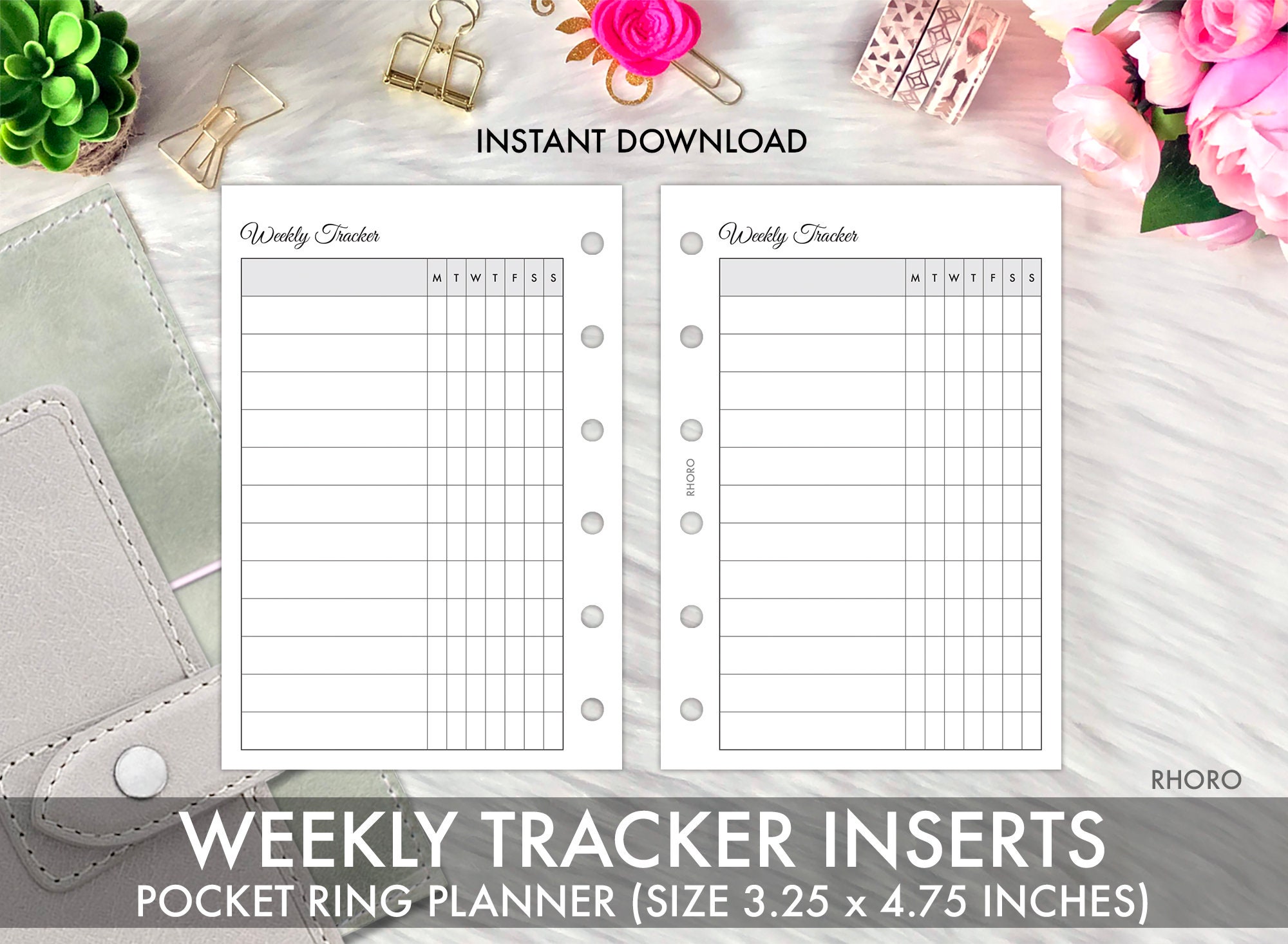 Pocket Ring WEEKLY TRACKER Insert Printable, Printable Pocket Weekly ...
