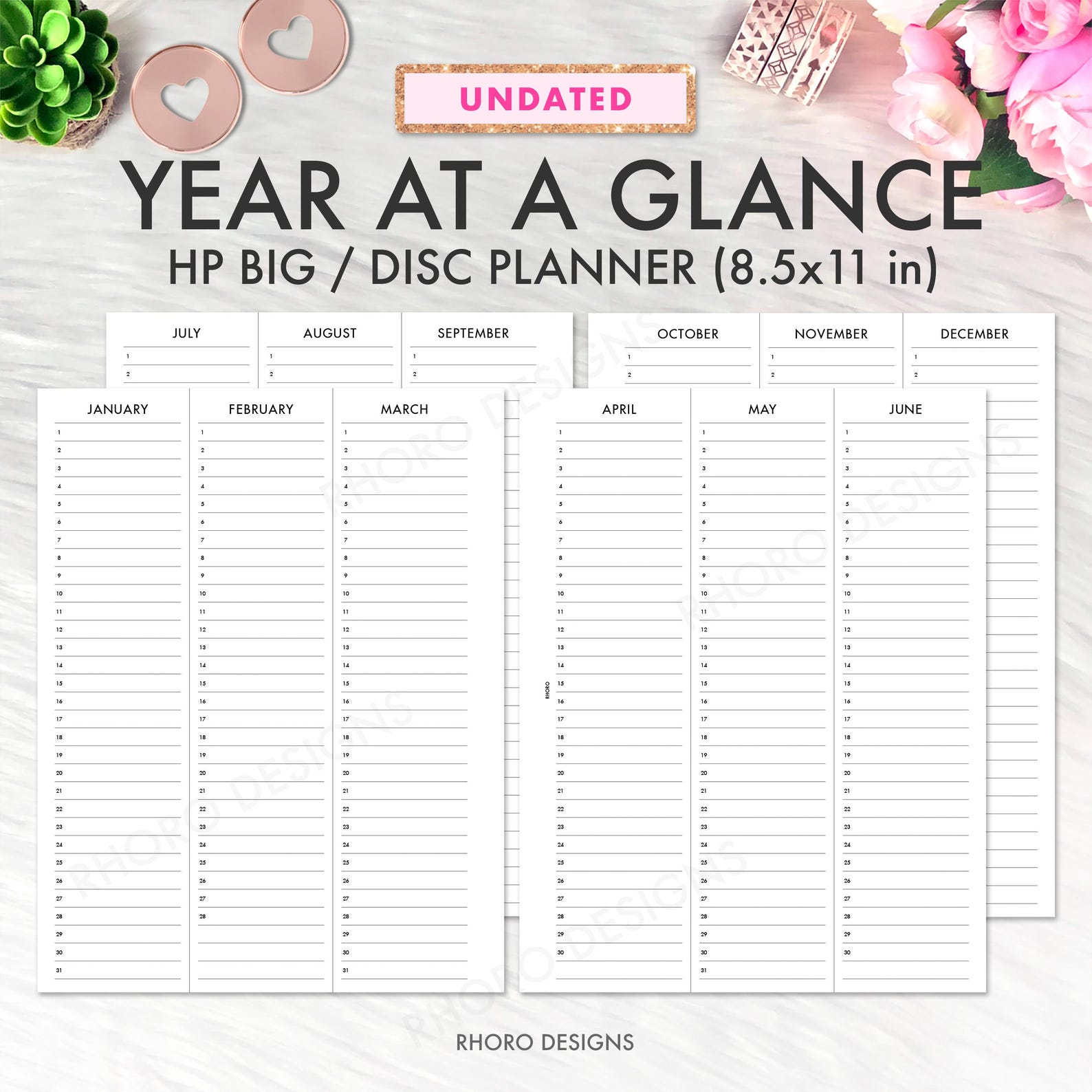 BIG HAPPY PLANNER Printable Insert, Undated Year at A Glance Happy ...