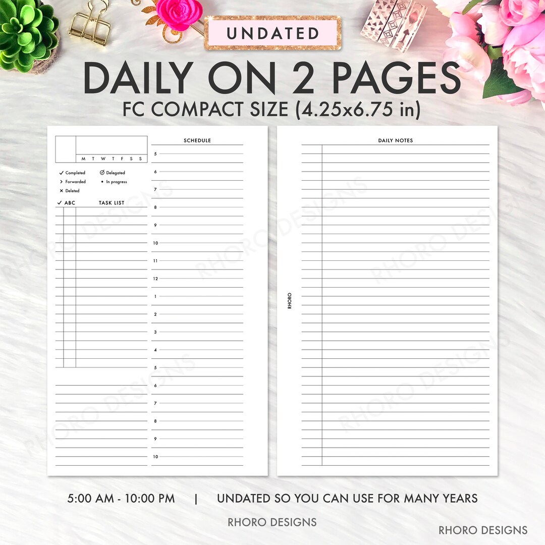 Franklin Covey Inserts, Daily on 2 Pages Inserts, DO2P, Franklin Covey Compact Inserts, Two Page