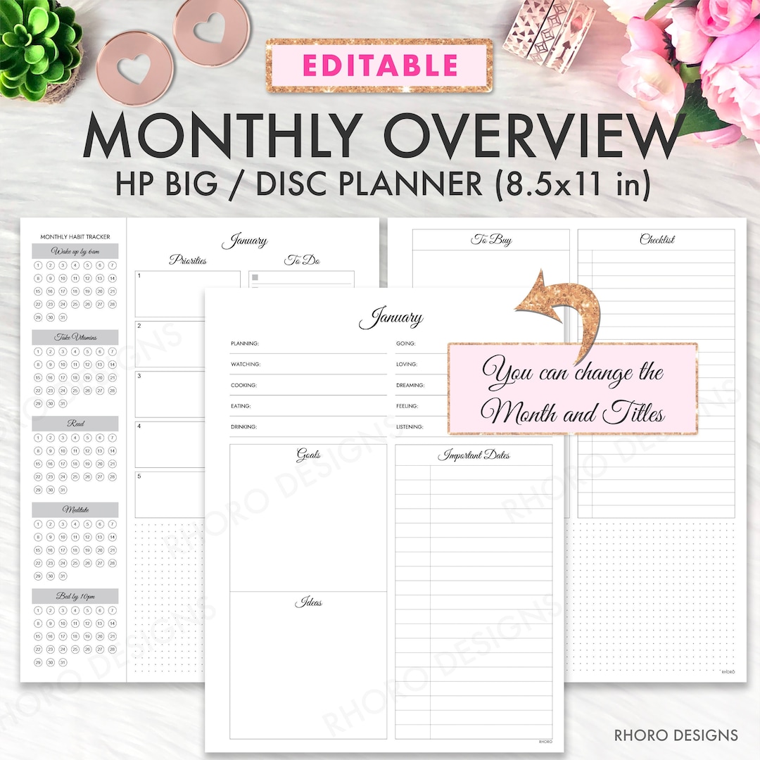 Happy Planner Printable Monthly Inserts, Monthly Overview, Month at A ...