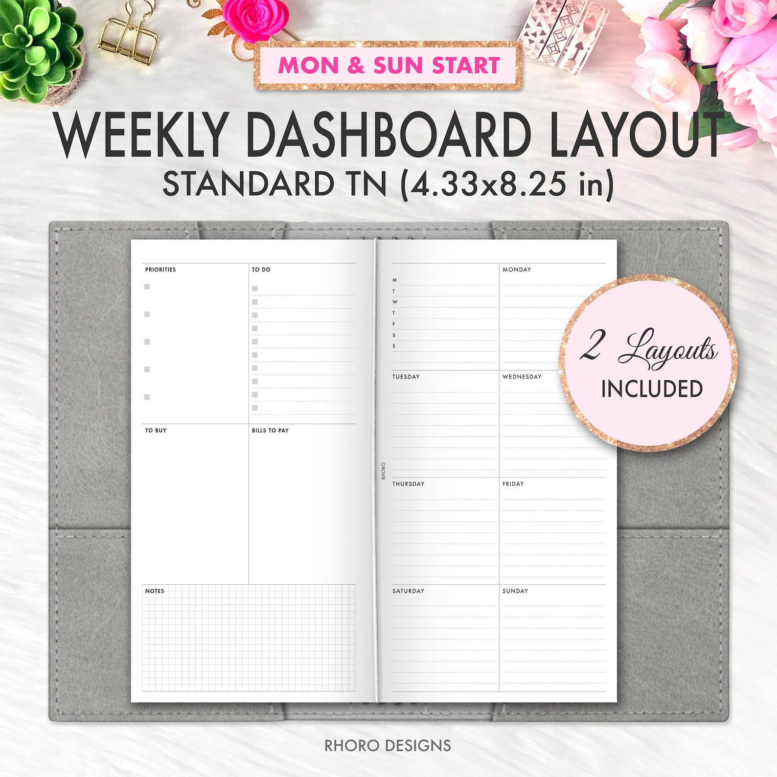 Standard TN Weekly Midori Inserts, Weekly Undated, Travelers Notebook ...