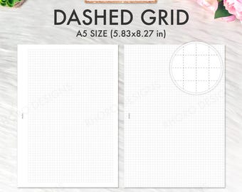 A5 Planner Inserts Printable, A5 Dashed Grid, A5 Grid Printables, Graph Printable, Bullet Journal Note PDF Download, Printable A5 Grid Notes