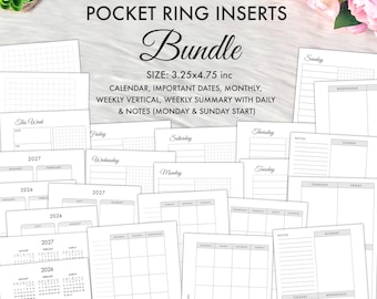 POCKET RING INSERT Bundle Printable Insert, Filofax Pocket Refill Printable, Pocket Size Planner 2026, Undated Pocket Ring Insert Bundle Pdf