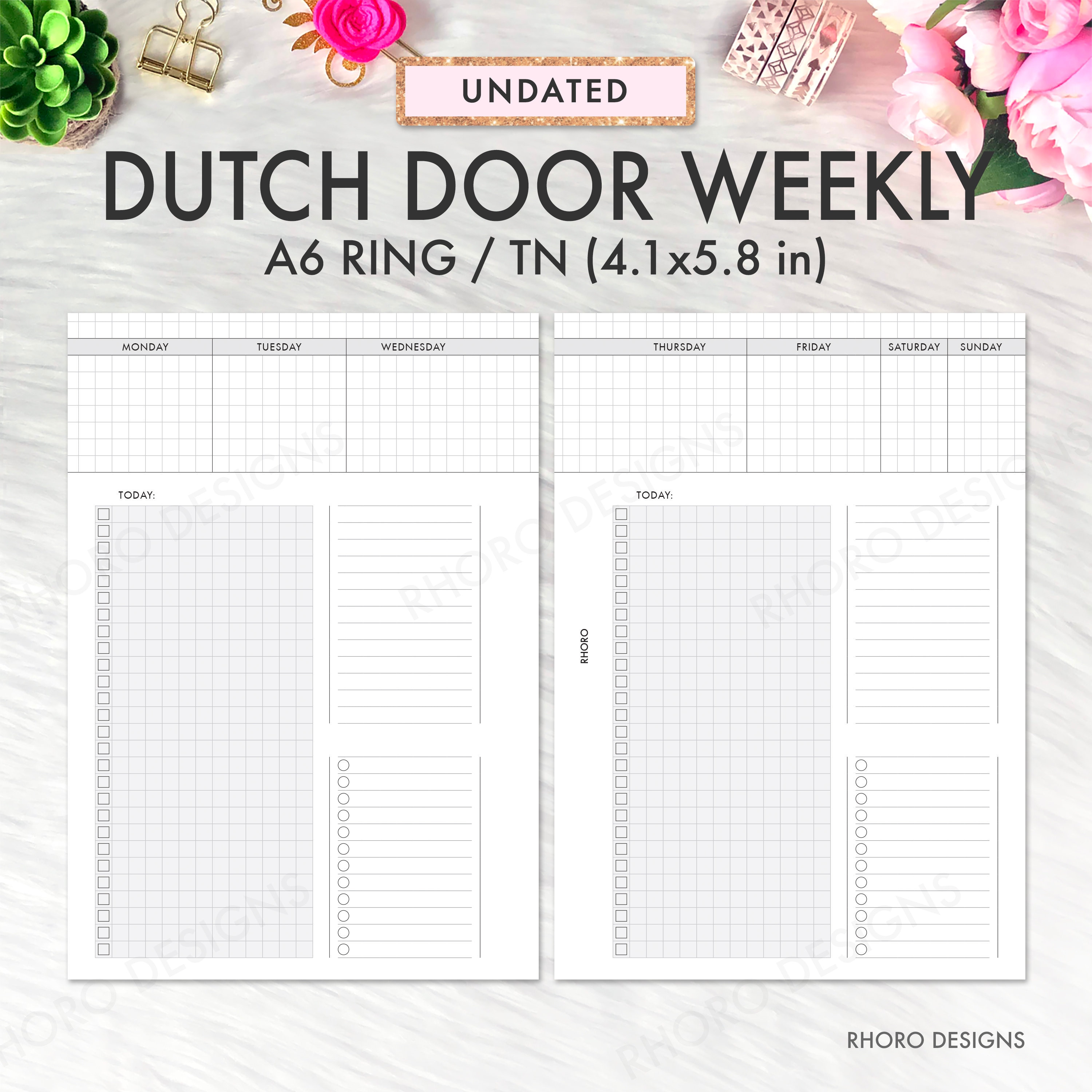 A6 Printable Planner Inserts A6 Inserts Dutch Door Weekly Etsy