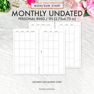 Persönliche Planer druckbare Einsätze, persönliche monatliche druckbare Einsätze, monatliche undatierte druckbare Einsätze, persönliche Einsätze, Filofax druckbare MO2P