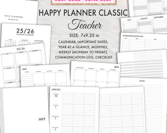 Classic Happy Planner Teacher 2025 2026, Happy Planner Teacher Printable, Classic Happy Planner Inserts, Bundle Inserts, Teacher Printables