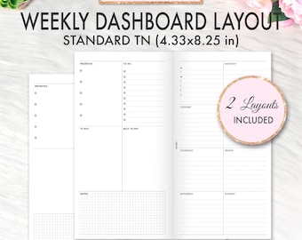 Standard TN Weekly Midori Inserts, Weekly Undated, Travelers Notebook Inserts Printable, Printable TN Inserts, Regular TN Refill, Foxy Fix 6