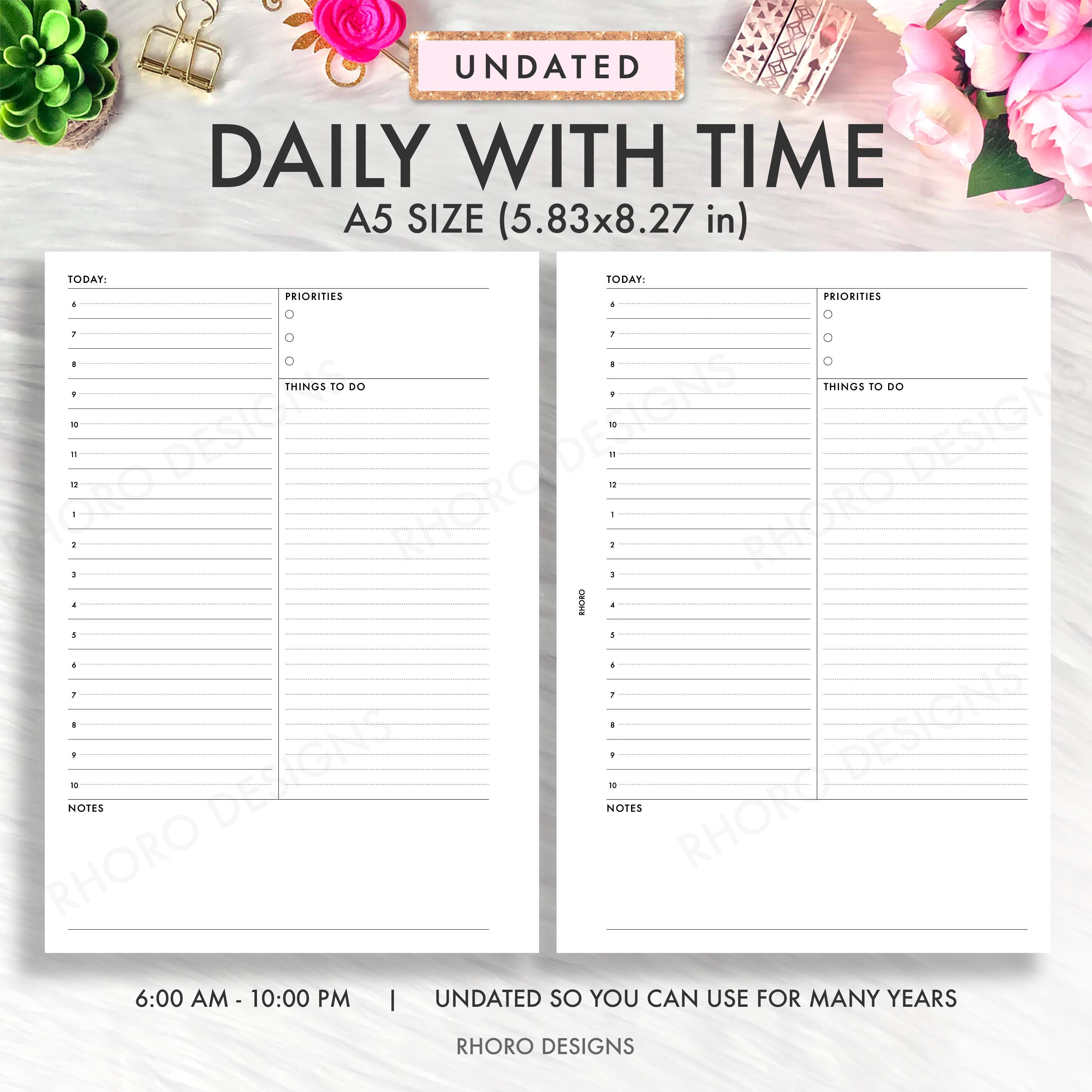 A5 Planner Inserts Printable, A5 Daily Insert, A5 Daily Planner Inserts ...
