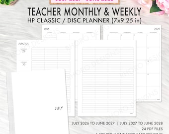 Happy Planner Classic Teacher Weekly Plan Printable Inserts, Teacher Planner 2026 2027 July Start, School Student Academic Planner Printable