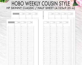 SKINNY CLASSIC Happy Planner Printable Inserts, Weekly Hobonichi Cousin Grid Style, WO2P Refill Classic Skinny Half Sheet Printable PDF