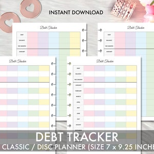 Happy Planner Classic DEBT TRACKER Inserção para impressão PASTEL, pagamento de empréstimo Rastreador de dívida Happy Planner Classic Refill Inserções para impressão Planner