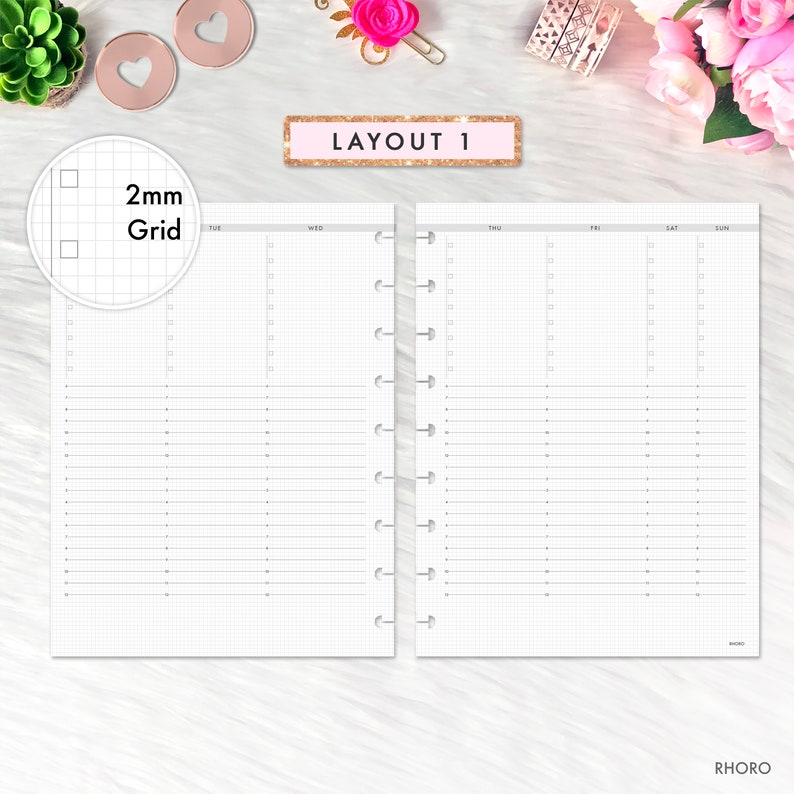 Classic Happy Planner Inserts, Weekly Grid with Time, Weekly Undated, Happy Planner Classic Printable Inserts, Weekly Undated, Weekly Refill image 2