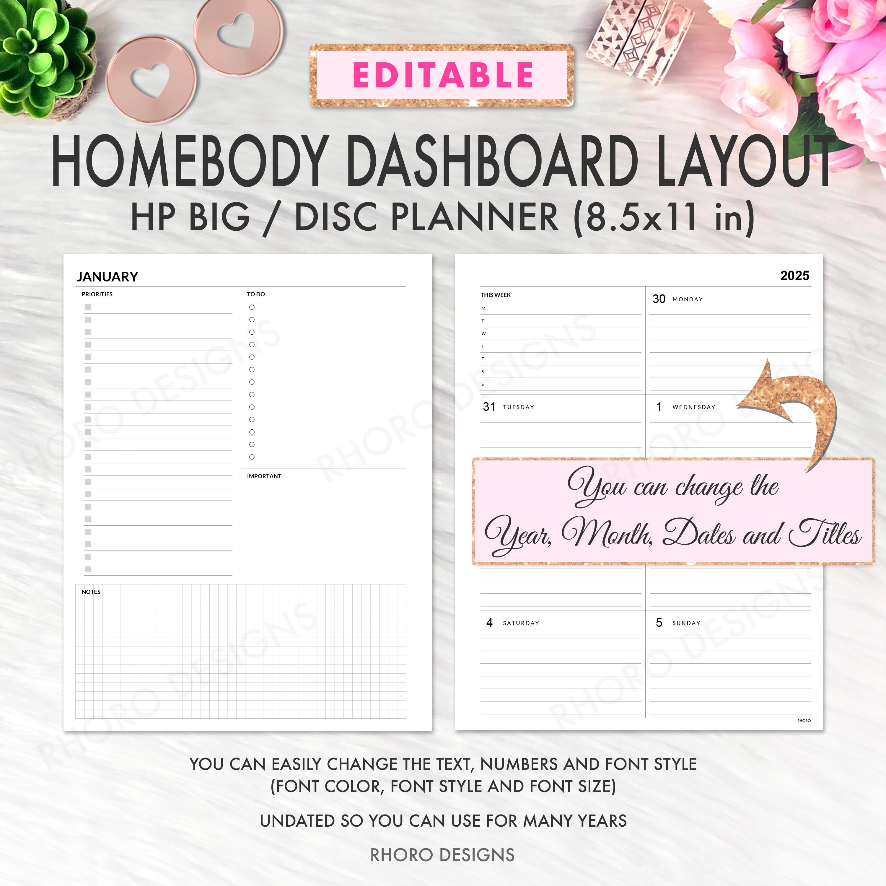 EDITABLE Happy Planner Dashboard Printable, Happy Planner Dashboard Layout, Big Happy Planner Printable, Homebody Weekly Happy Planner