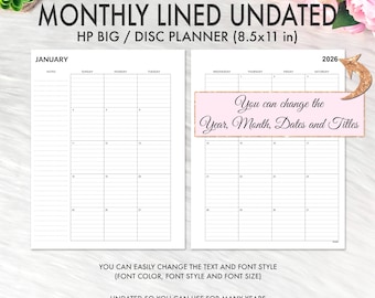 EDITIERBARE Happy Planner Big Einsätze, monatlicher linierter Planer, Monat, Happy Planner Big Monthly Refill druckbare Einsätze Happy Planner druckbar