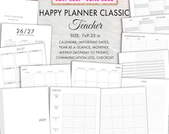 Classic Happy Planner Teacher 2026 2027, Happy Planner Teacher Printable, Classic Happy Planner Inserts, Bundle Inserts, Teacher Printables