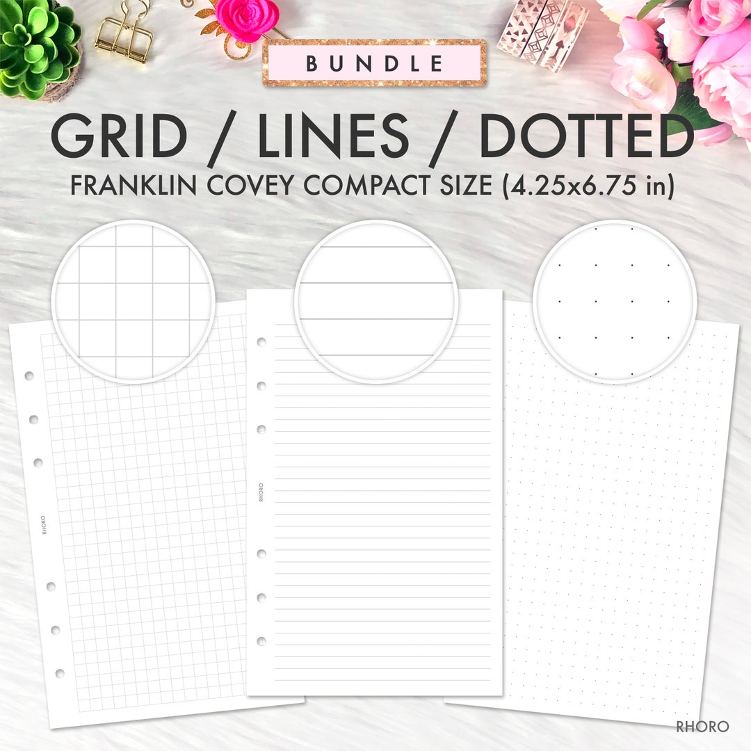 FRANKLIN COVEY Compact Inserts Printable, Grid, Lines, Dotted Grid Set ...