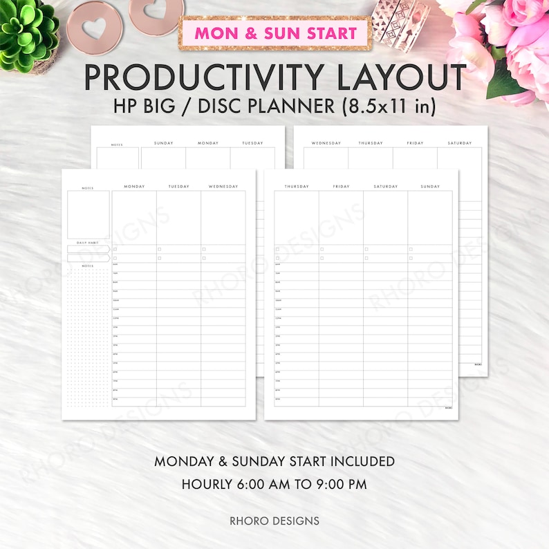 Productivity Layout Big Happy Planner Printable Insert, Weekly Vertical ...