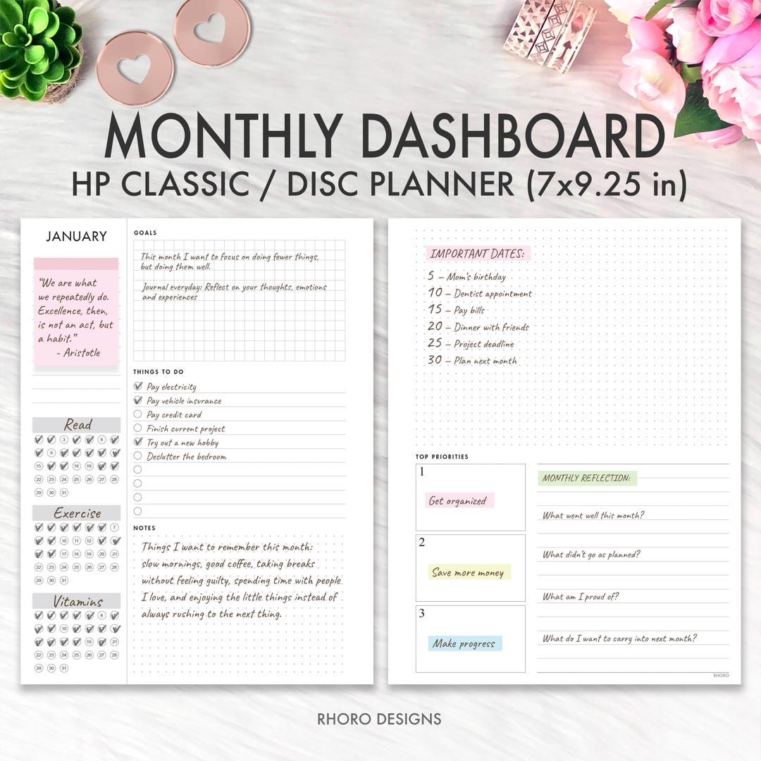 R Layout Monthly Dashboard Layout CLASSIC Happy Planner Printable Insert ...