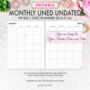 EDITABLE Happy Planner Big Inserts, Monthly Lined Planner, Month, Happy Planner Big Monthly Refill Printable Inserts Happy Planner Printable