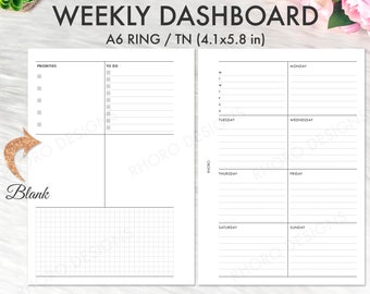 A6 Planner Inserts, A6 Inserts, A6 Weekly Insert Printable, Weekly  Printable Inserts, A6 Weekly Dashboard Layout, A6 Printable, Foxy Fix A6 -  Rhoro Designs Planner Insert Printables