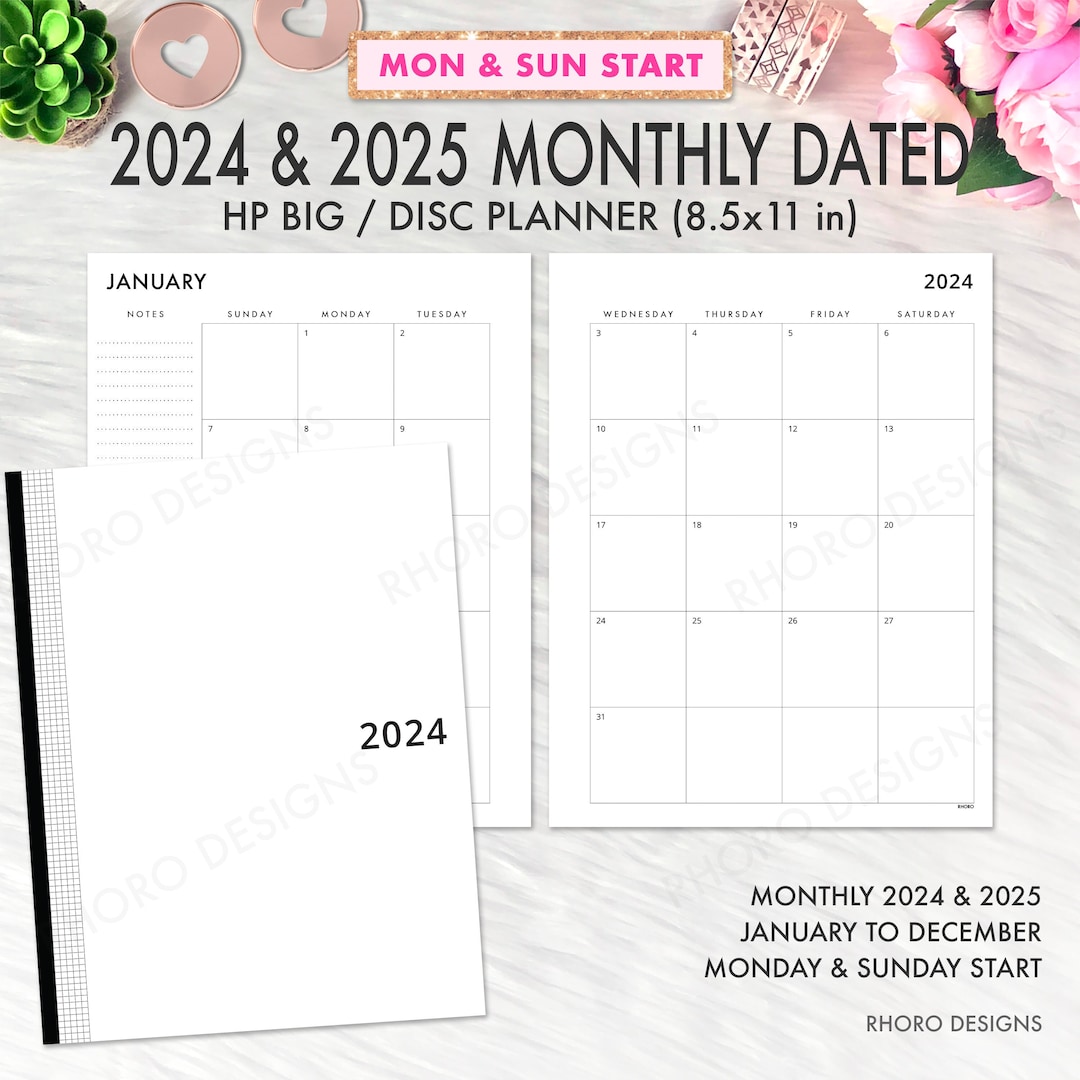 BIG HAPPY PLANNER 2024 2025 Printable Insert, Monthly Calendar 2024