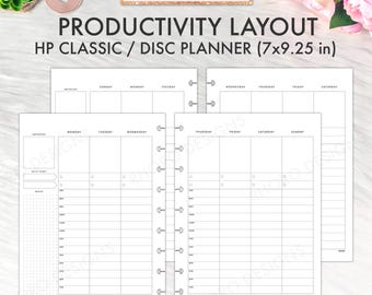 PRODUCTIVIDAD Diseño clásico Happy Planner Inserto imprimible, semanal vertical por hora, sin fecha, insertos de repuesto para Happy Planner, planificador PDF