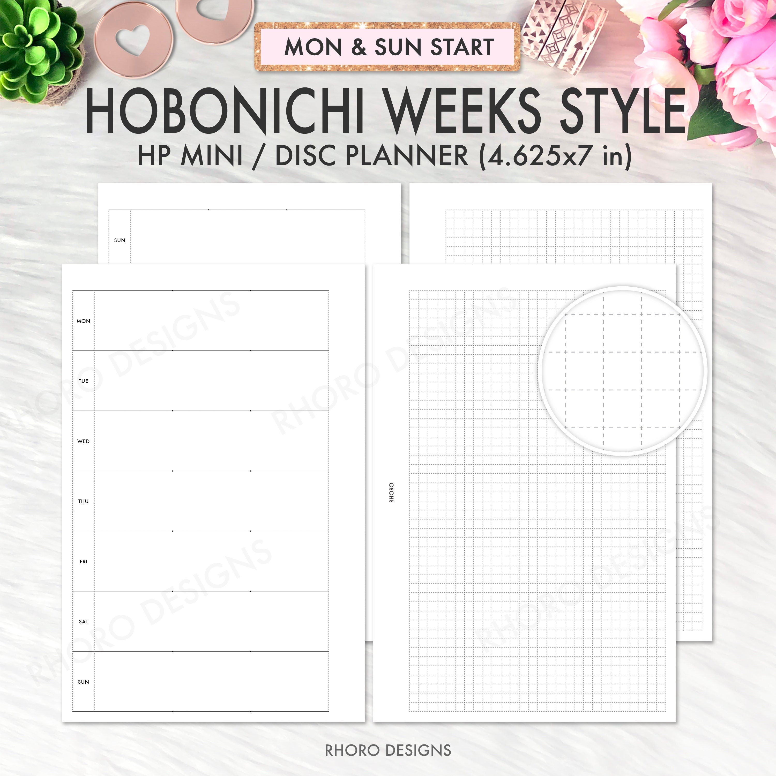 MINI HAPPY PLANNER Inserts, Happy Planner Printable Inserts, Happy Planner Mini, Hobonichi Weeks Grid Style Bundle, Grid Minimalist Inserts