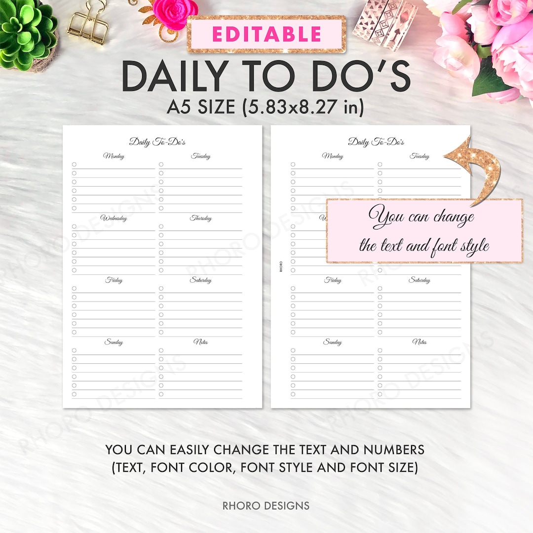 EDITABLE A5 Weekly Planner Printable, A5 Planner Inserts Printable, A5 ...