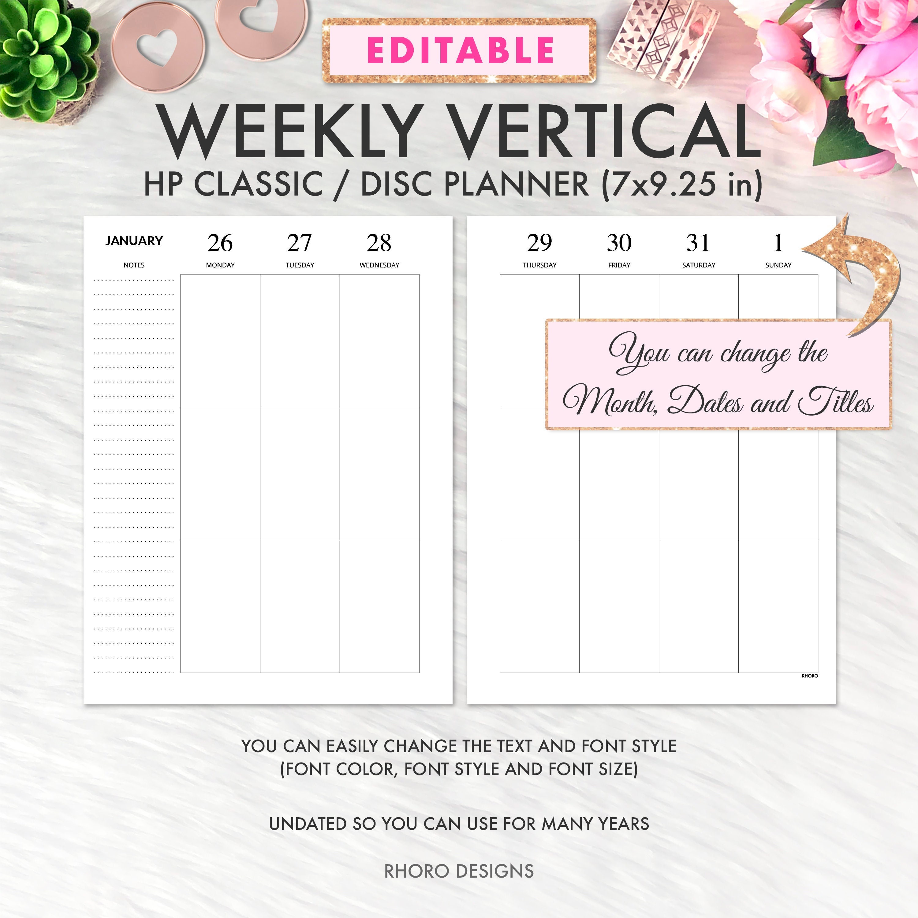 A6 Ring Inserts Printable Weekly Vertical Box, A6 Ring TN Planner