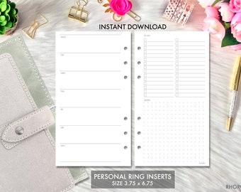 Personal Size Inserts Printable, Weekly Personal Planner Printable, Personal Inserts, Filofax Personal Refill, Foxy Fix Personal Ring Insert
