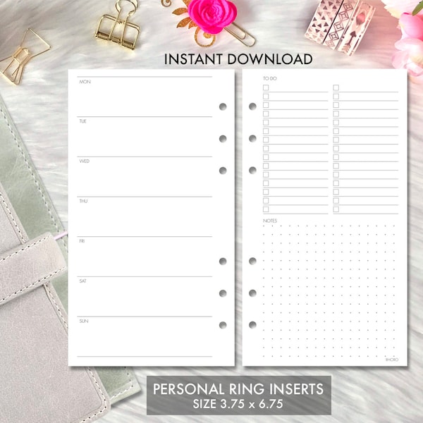 Personal Size Inserts Printable, Weekly Personal Planner Printable, Personal Inserts, Filofax Personal Refill, Foxy Fix Personal Ring Insert
