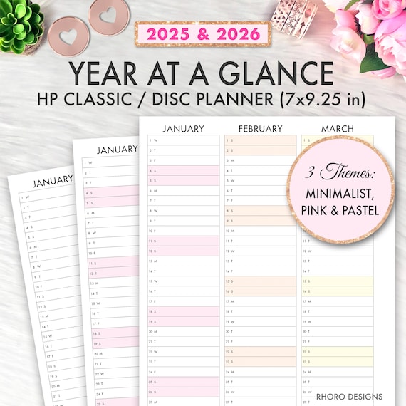 Happy Planner Printable, 2025 2026 Year At A Glance, Classic Happy Planner Inserts, Happy Planner Printable Inserts 2025 2026 Calendar Dated