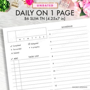 B6 Slim TN Printable Inserts, Daily Inserts, Daily With Time, Personal Inserts, Daily on One Page DO1P, Franklin Covey One Page Per Day PDF