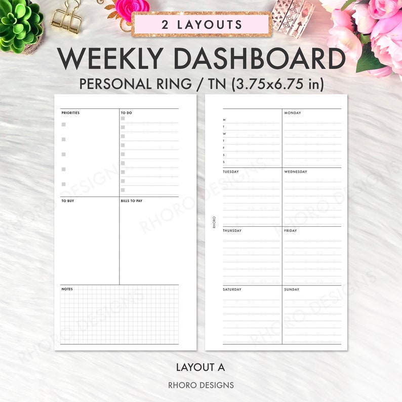 Personal Planner Printable Inserts, Weekly Inserts, Weekly Dashboard, Filofax Refill, Filofax Personal Inserts, Foxy Fix Inserts Printable image 2