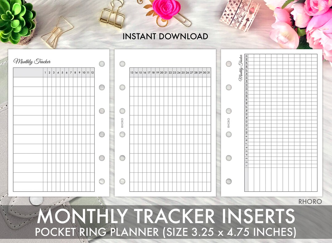 Pocket Ring DAILY MONTHLY TRACKER Insert Printable, Printable Pocket ...