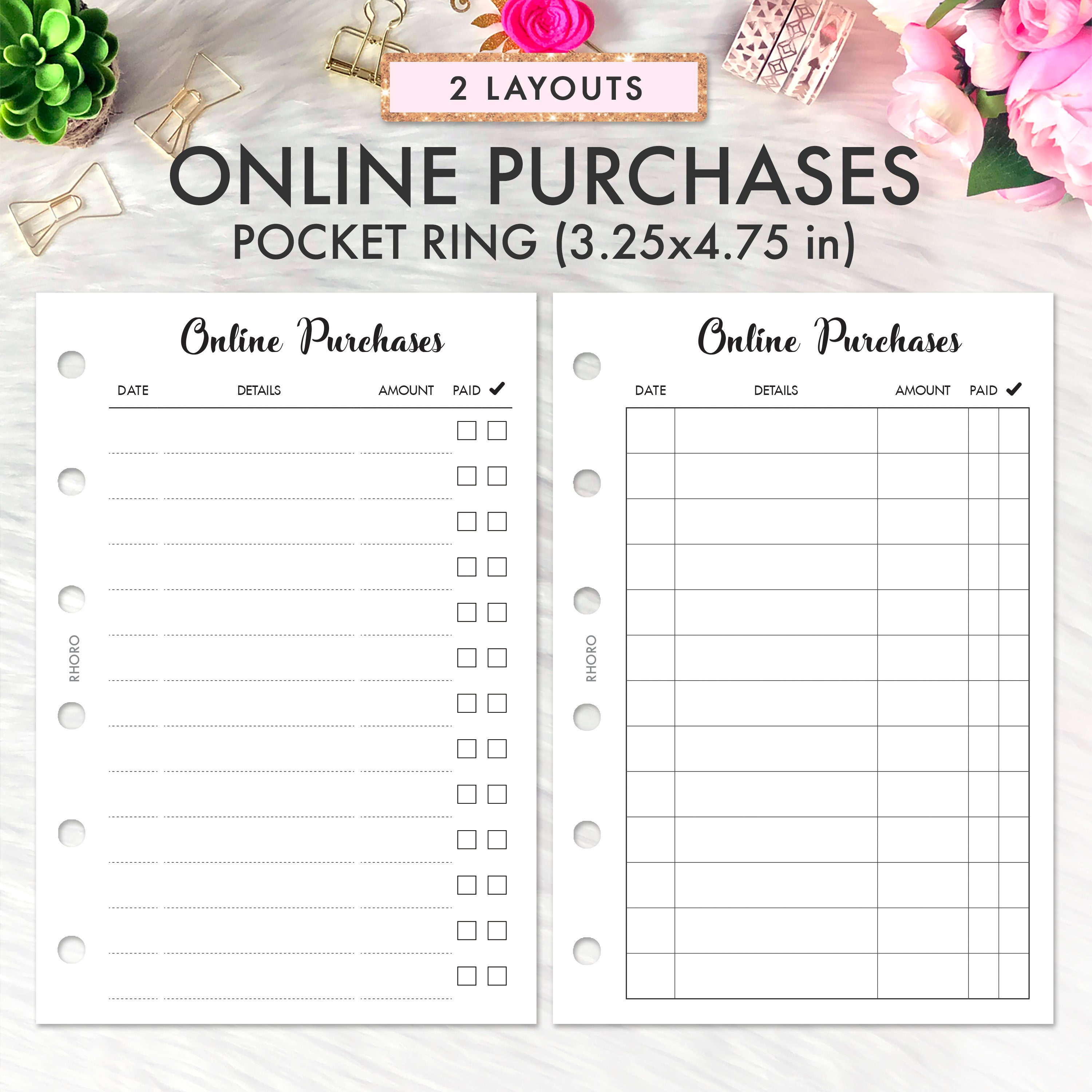 POCKET RING INSERTS Printable, Online Purchase, Order Tracker Printable ...
