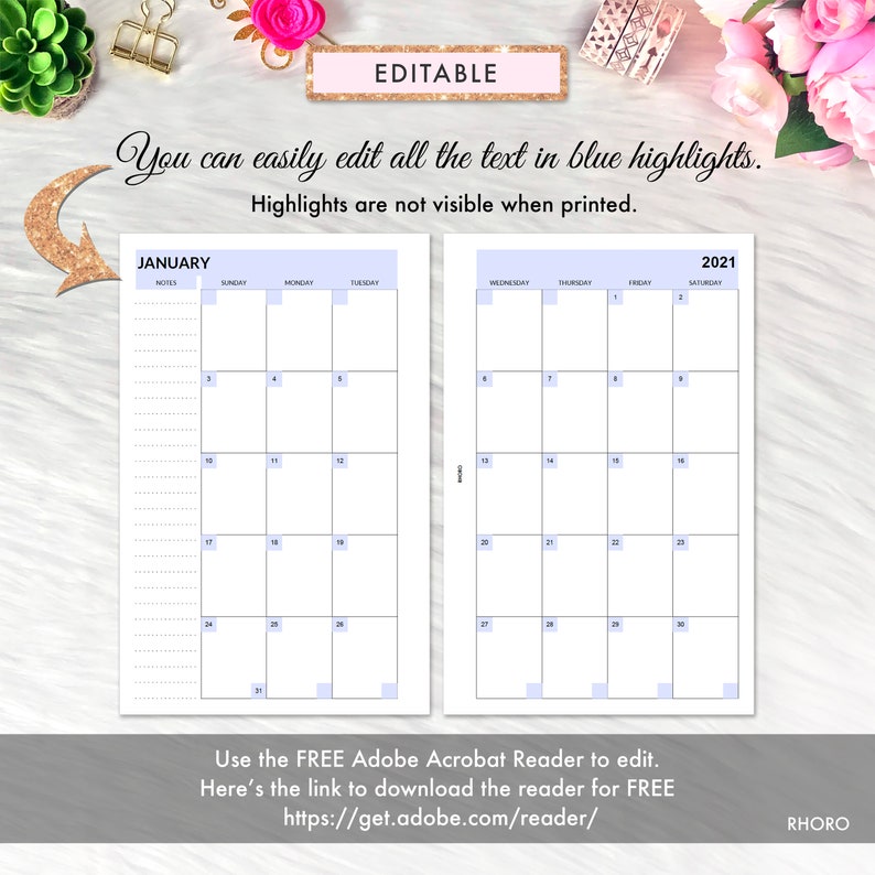 EDITABLE Half Page Calendar 2023 Half Page Planner Inserts Etsy