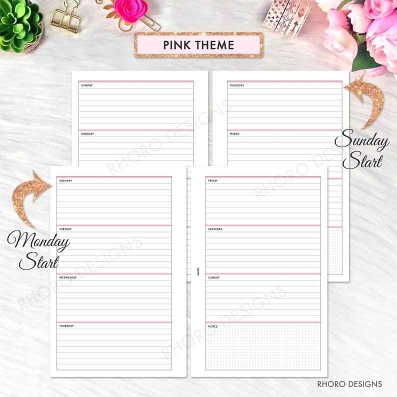 Half Letter Planner Inserts Printable Weekly Horizontal - Etsy