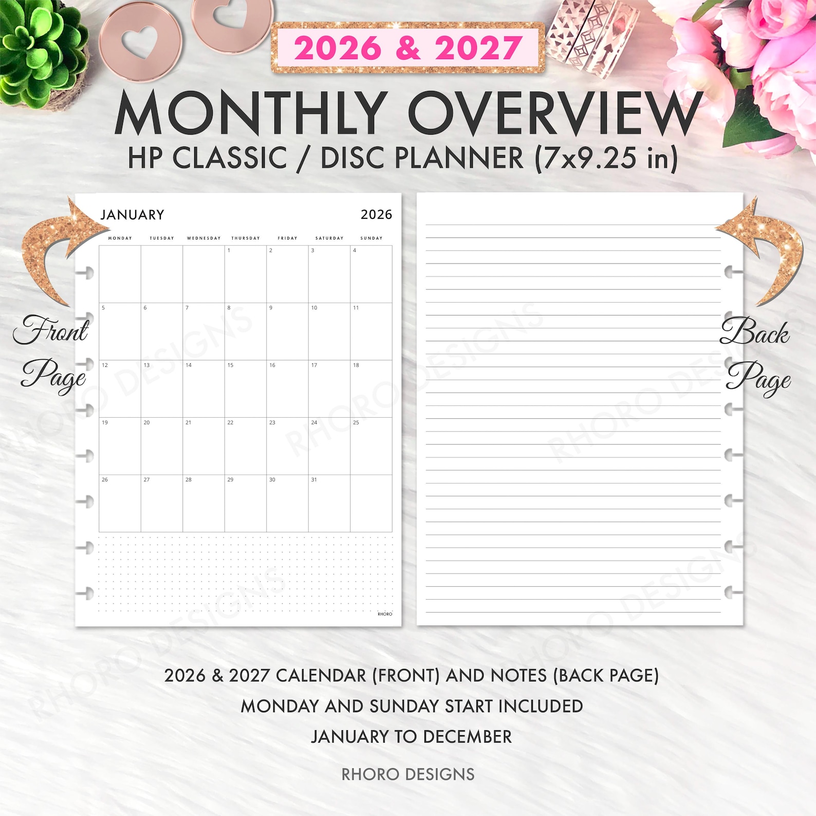 Classic Happy Planner 2026 2027 Monthly Calendar, Monthly Overview