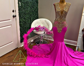 Pink & Gold Rhinestone Prom Gown - Etsy
