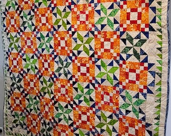 Batiks Throw Quilt: Handmade 'Good Fortune' Mystery Quilt (66x66)