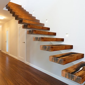 Long Tread stair Stair Treads wood, Solid Reclaimed Wood Thick Stairs Treads Thick 2&#39;&#39;, Modern Stair Treads 7 piece