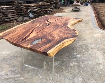 Luxury Wood Dining Table, Live Edge Table, Living Room Furniture, Farmhouse Table, Home Office Decor, Acacia Dining Table D4 with steel