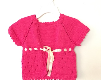 Baby Girls Knitted Cardigan with Hat Handmade Brand New Bright Pink