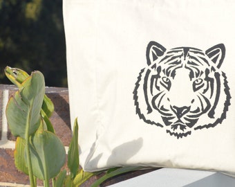 Cotton Tote Bag Hand Painted Tiger Face