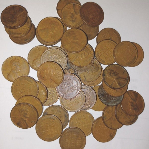 1930's Wheat Pennies By The Pound 5.3 oz of Lincoln Head Copper US Cents Unsearched for Errors Coin Collectors Crafters Small Cents