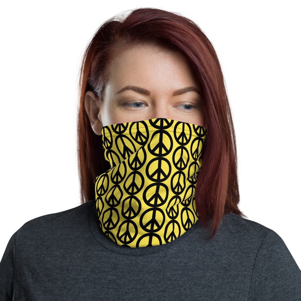 Neck gaiter: PEACE SIGN Pattern Face Mask on yellow. Protect yourself in style!