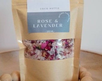 Rose and Lavender, Bath Salts, Rose soak, Natural Eczema Salts,  Additive Free, Palm Oil free, Cruelty free, Australian product, 100ml