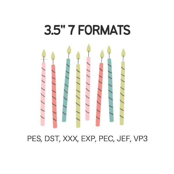 Birthday Candles Embroidery File | Digital Download for Embroidery Machines | 3.5 Inches 7 Formats