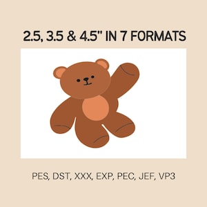 Cute Teddy Bear Embroidery File | Digital Download for Embroidery Machine | 3 Sizes 7 Formats